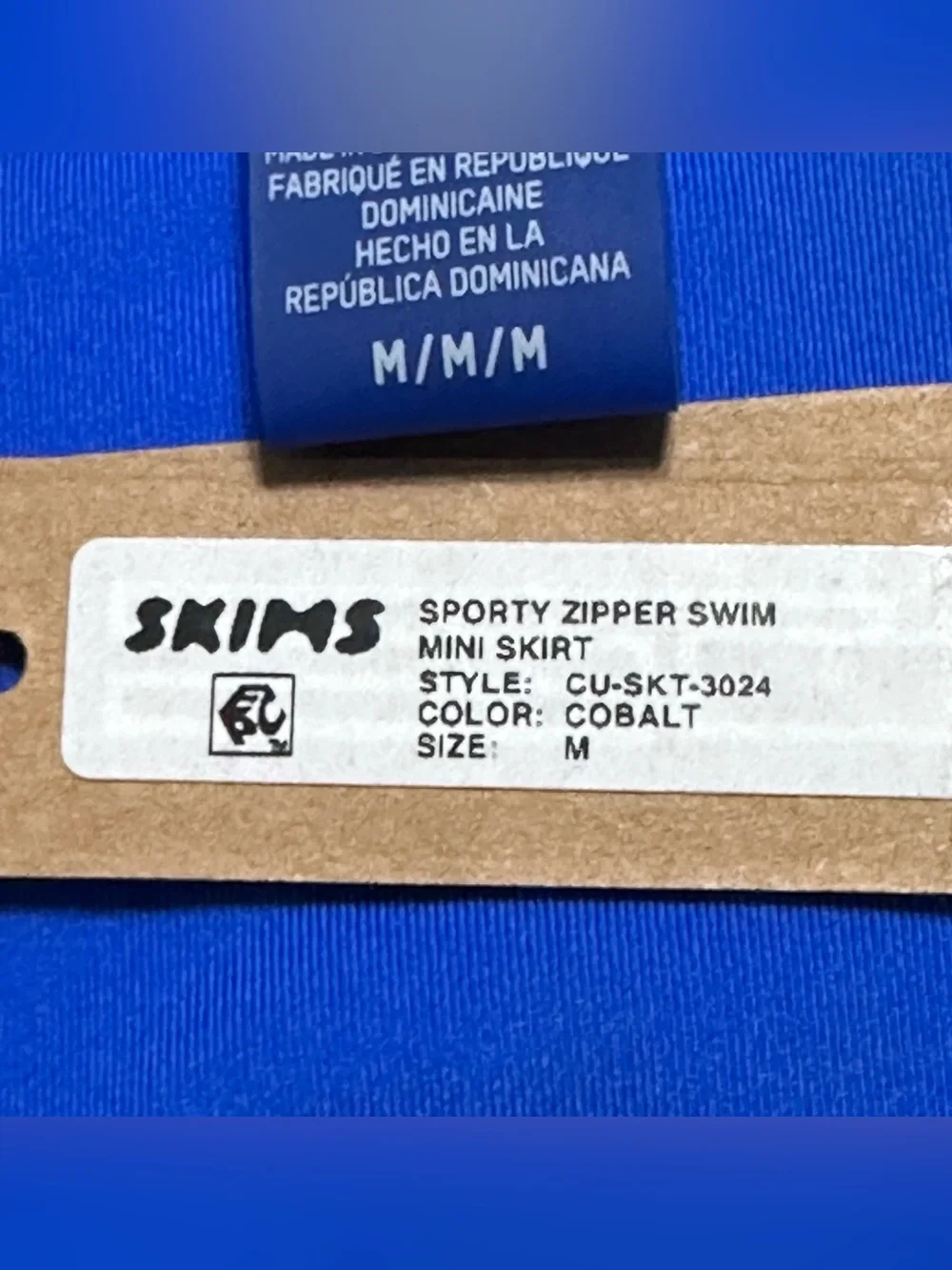 SKIMS Womem’s NEW Sporty Zip Swim Mini Skirt Cobalt Blue Sz.M -As Is- Beach